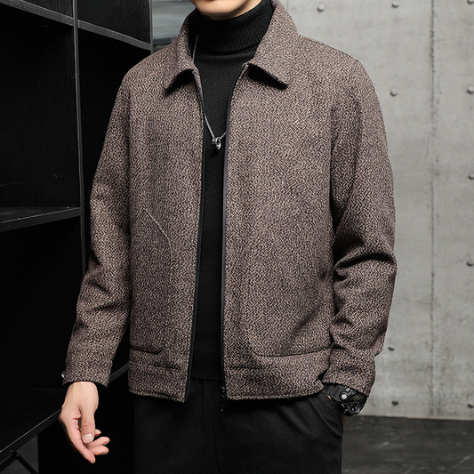 Men’s Coat – Regular Fit – Textured Woven Fabric – Full Zip – Banded Cuffs & Hem