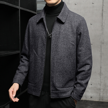 Men’s Coat – Regular Fit – Textured Woven Fabric – Full Zip – Banded Cuffs & Hem