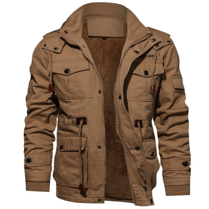 Men’s Bomber Jacket – Cotton Shell – Fleece Lined – Multi-Pocket – Drawstring Waist