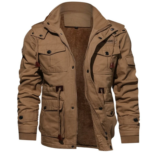 Men’s Bomber Jacket – Cotton Shell – Fleece Lined – Multi-Pocket – Drawstring Waist
