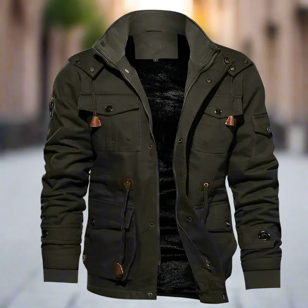 Men’s Bomber Jacket – Cotton Shell – Fleece Lined – Multi-Pocket – Drawstring Waist