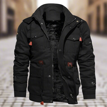 Men’s Bomber Jacket – Cotton Shell – Fleece Lined – Multi-Pocket – Drawstring Waist