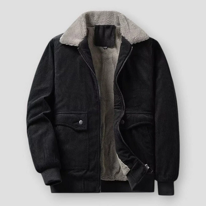 Men’s Bomber Jacket – Relaxed Fit – Corduroy Fabric – Sherpa Collar – Ribbed Trim