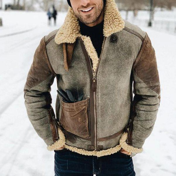 Men’s Bomber Jacket – Structured Fit – Shearling Collar & Cuffs – Suede Look – Zip Closure