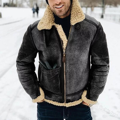Men’s Bomber Jacket – Structured Fit – Shearling Collar & Cuffs – Suede Look – Zip Closure