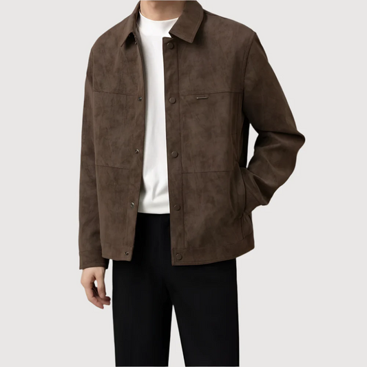 Men’s Short Coat – Regular Fit – Brushed Texture – Button Front – Patch Pockets
