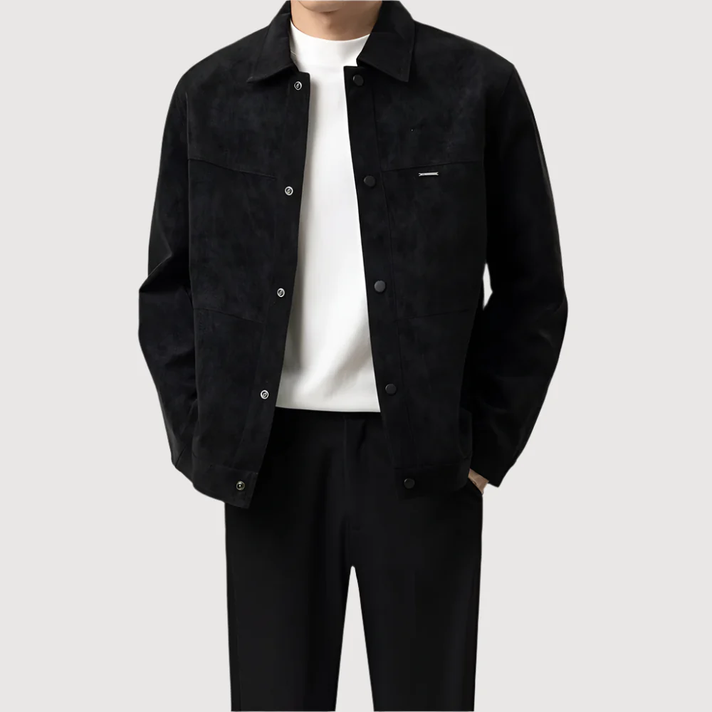 Men’s Short Coat – Regular Fit – Brushed Texture – Button Front – Patch Pockets