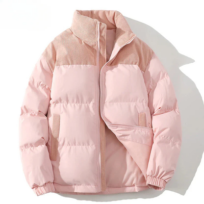 Men’s Puffer Jacket – Quilted Insulation – Corduroy Yoke – Relaxed Fit – High Collar