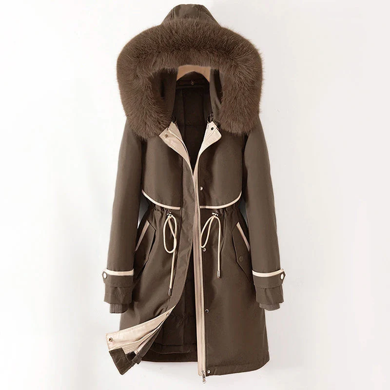 Women’s Parka Jacket – Relaxed Fit – Quilted Lining – Fur Hood – Adjustable Waist