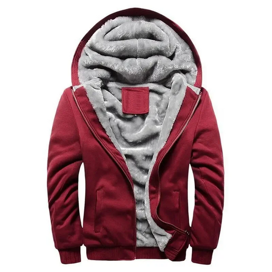 Men’s Hooded Jacket – Plush Lined – Regular Fit – Full Zip – Ribbed Cuffs and Hem