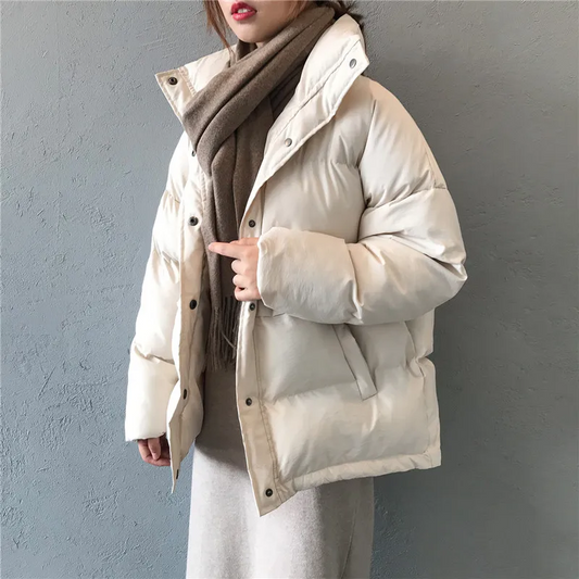 Women’s Parka Jacket – Oversized Fit – Quilted Insulated – High Collar – Side Pockets