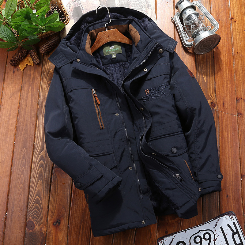 Men’s Coat – Loose Fit – Plush Lining – Hooded – Water-Resistant – Mid-Thigh Length
