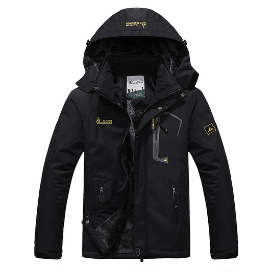 Men’s Outdoor Jacket – Insulated Fleece Lining – Windproof Water-Resistant – Adjustable Hood