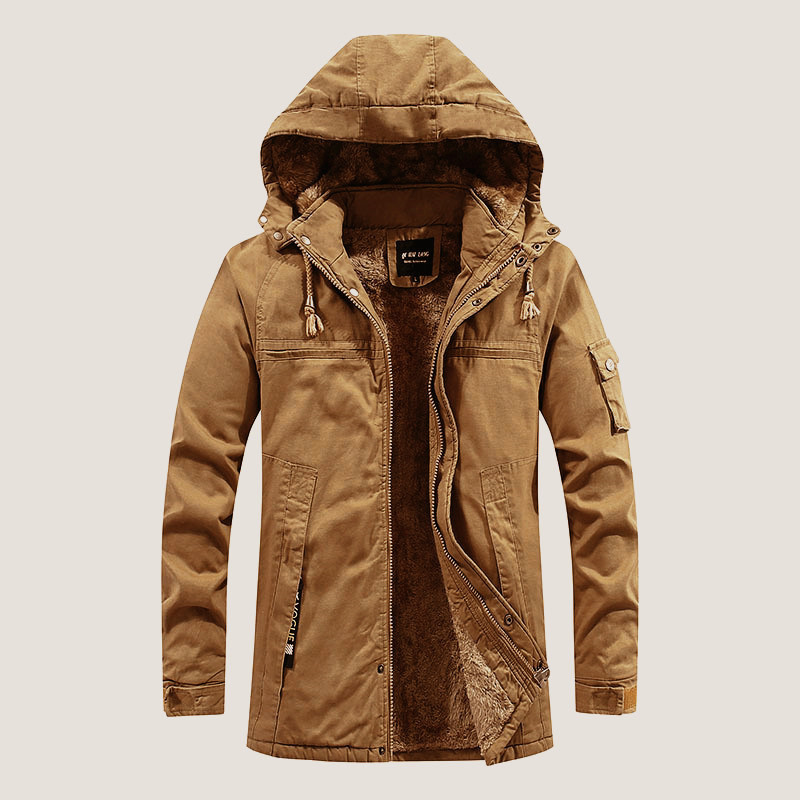 Men’s Hooded Coat – Relaxed Fit – Sherpa Lined – Zipper Front – Utility Pockets