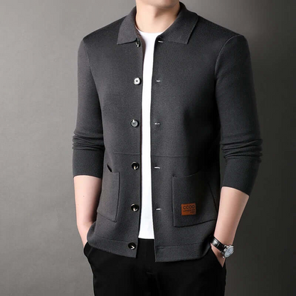 Men’s Cardigan – Slim Fit – Knit Knitwear – Classic Collar – Button Front – Pockets