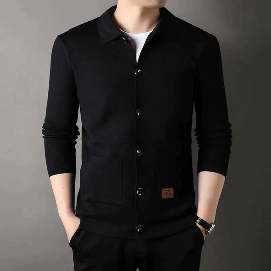 Men’s Cardigan – Slim Fit – Knit Knitwear – Classic Collar – Button Front – Pockets