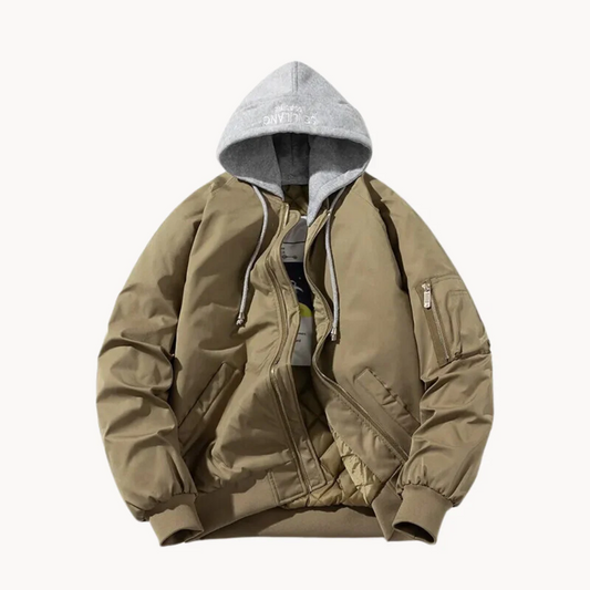 Men’s Bomber Jacket – Relaxed Fit – Quilted Lining – Hooded – Utility Sleeve Pocket