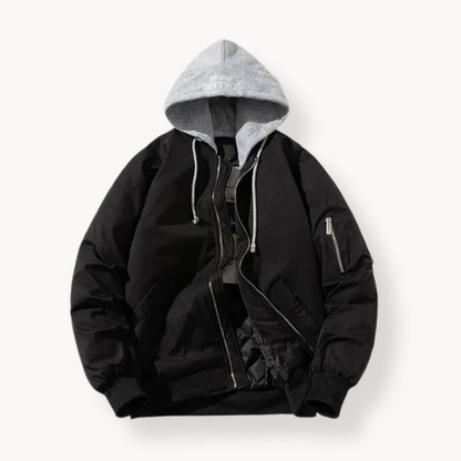 Men’s Bomber Jacket – Relaxed Fit – Quilted Lining – Hooded – Utility Sleeve Pocket