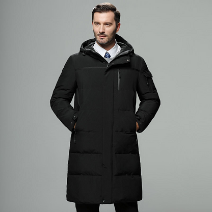 Men’s Long Puffer Jacket – Water Resistant – Regular Fit – Detachable Hood – Pockets