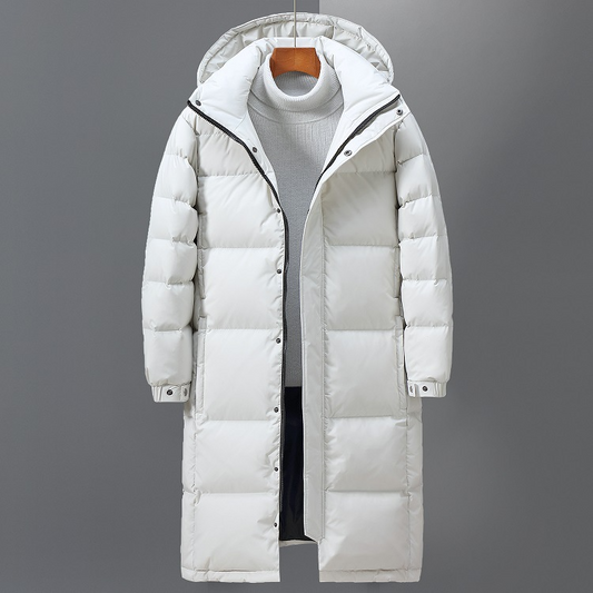 Men’s Trench Coat – Quilted Insulated – Relaxed Fit – Hooded – Full-Length Zip Closure