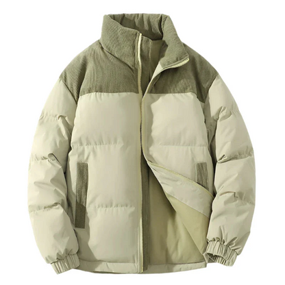 Men’s Puffer Jacket – Quilted Insulation – Corduroy Yoke – Relaxed Fit – High Collar
