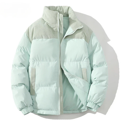 Men’s Puffer Jacket – Quilted Insulation – Corduroy Yoke – Relaxed Fit – High Collar
