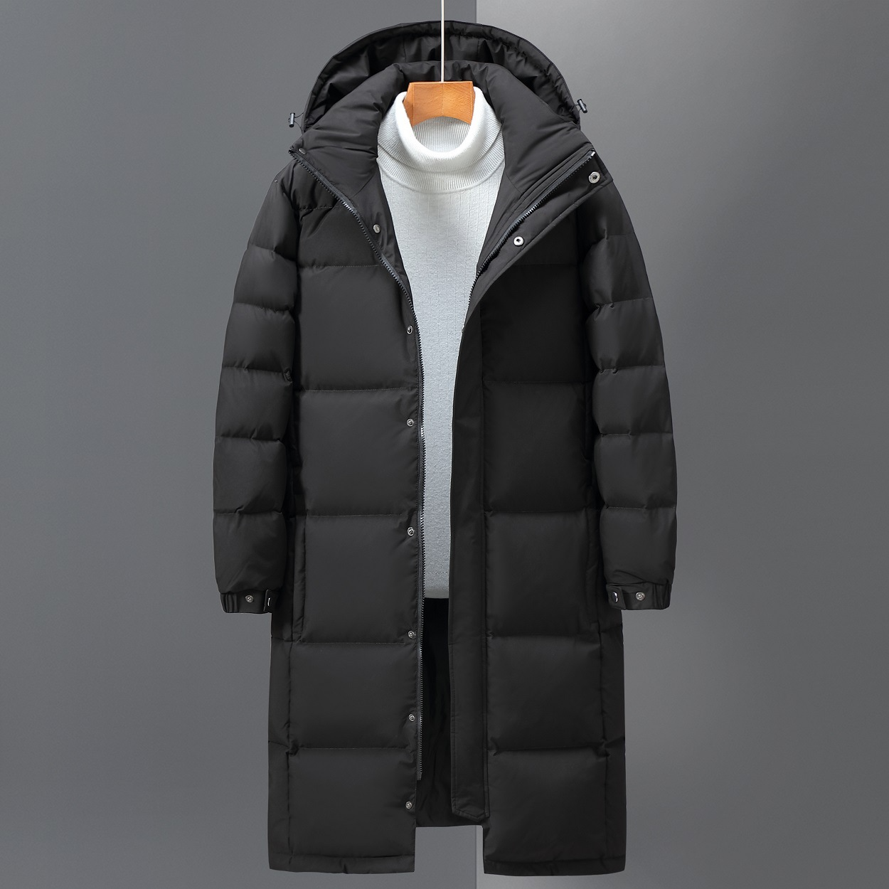 Men’s Trench Coat – Quilted Insulated – Relaxed Fit – Hooded – Full-Length Zip Closure