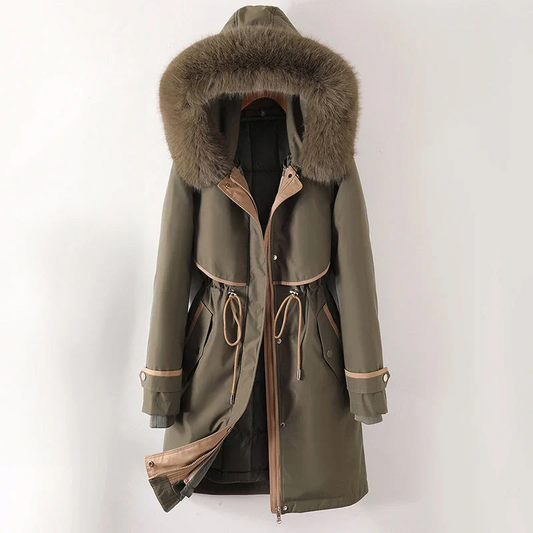 Women’s Parka Jacket – Relaxed Fit – Quilted Lining – Fur Hood – Adjustable Waist