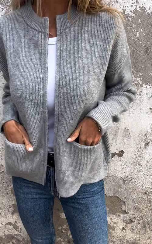 Women’s Knit Cardigan – Relaxed Fit – Open Front – Wool Blend – Ribbed Trim – Pockets