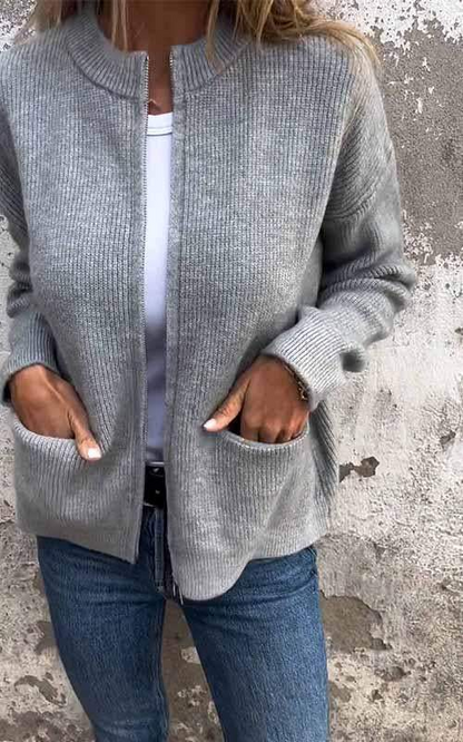 Women’s Knit Cardigan – Relaxed Fit – Open Front – Wool Blend – Ribbed Trim – Pockets