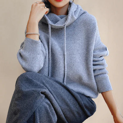 Women’s Pullover Sweater – Relaxed Fit – Cowl Neck with Drawstrings – Ribbed Trim
