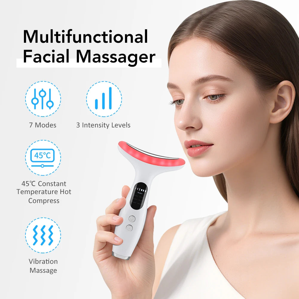 7 Colors LED Lights Neck Face Beauty Device EMS Vibration Massage Improve Neck Lines anti Wrinkle Face Lifting Machine Tool