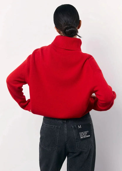 Women’s Turtleneck Knit Top – Oversized Fit – Cropped Length – Wool Blend – Ribbed Hem