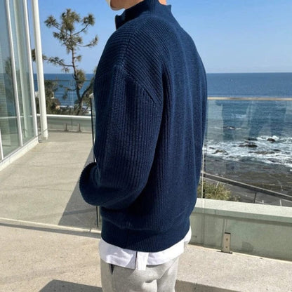 Men’s Half Zip Sweater – Wool Blend – Relaxed Fit – Ribbed Knit – Mock Neck
