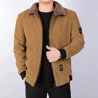 Men’s Bomber Jacket – Corduroy Shell – Sherpa Lining – Loose Fit – Ribbed Cuffs