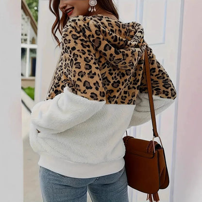 Women’s Hooded Jacket – Plush Fleece – Oversized Fit – Animal Print – Full Zip