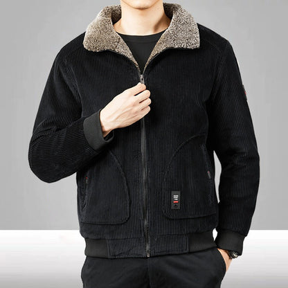 Men’s Bomber Jacket – Corduroy Shell – Sherpa Lining – Loose Fit – Ribbed Cuffs