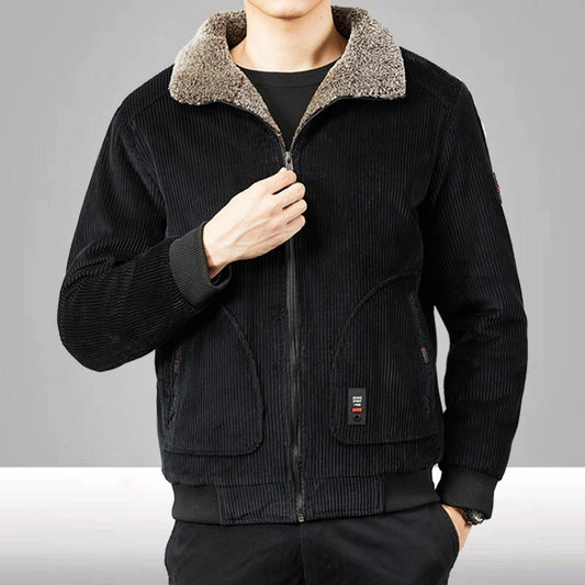 Men’s Bomber Jacket – Corduroy Shell – Sherpa Lining – Loose Fit – Ribbed Cuffs