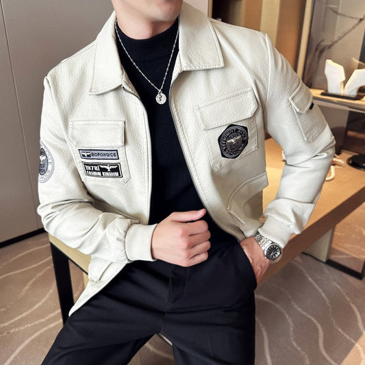 Men’s Bomber Jacket – Slim Fit – Embroidered Patches – Ribbed Trim – Utility Pockets
