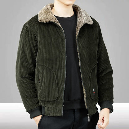 Men’s Bomber Jacket – Corduroy Shell – Sherpa Lining – Loose Fit – Ribbed Cuffs