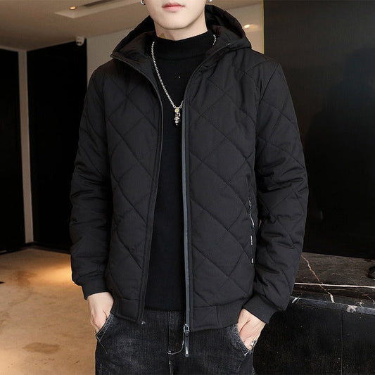 Men’s Quilted Jacket – Fleece Lined – Diamond Stitch – Ribbed Cuffs – Zipper Front