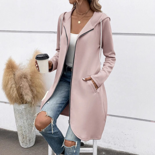 Women’s Long Hoodie Sweatshirt – Fleece Lined – Relaxed Fit – Zip Front – Casual Layer