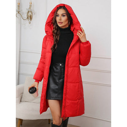 Women’s Padded Coat – Slim Fit – Quilted Mid-Length – Hooded Warm Zip Closure