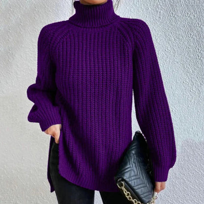 Women’s Pullover Sweater – Oversized Longline Fit – Chunky Knit – Turtleneck Ribbed