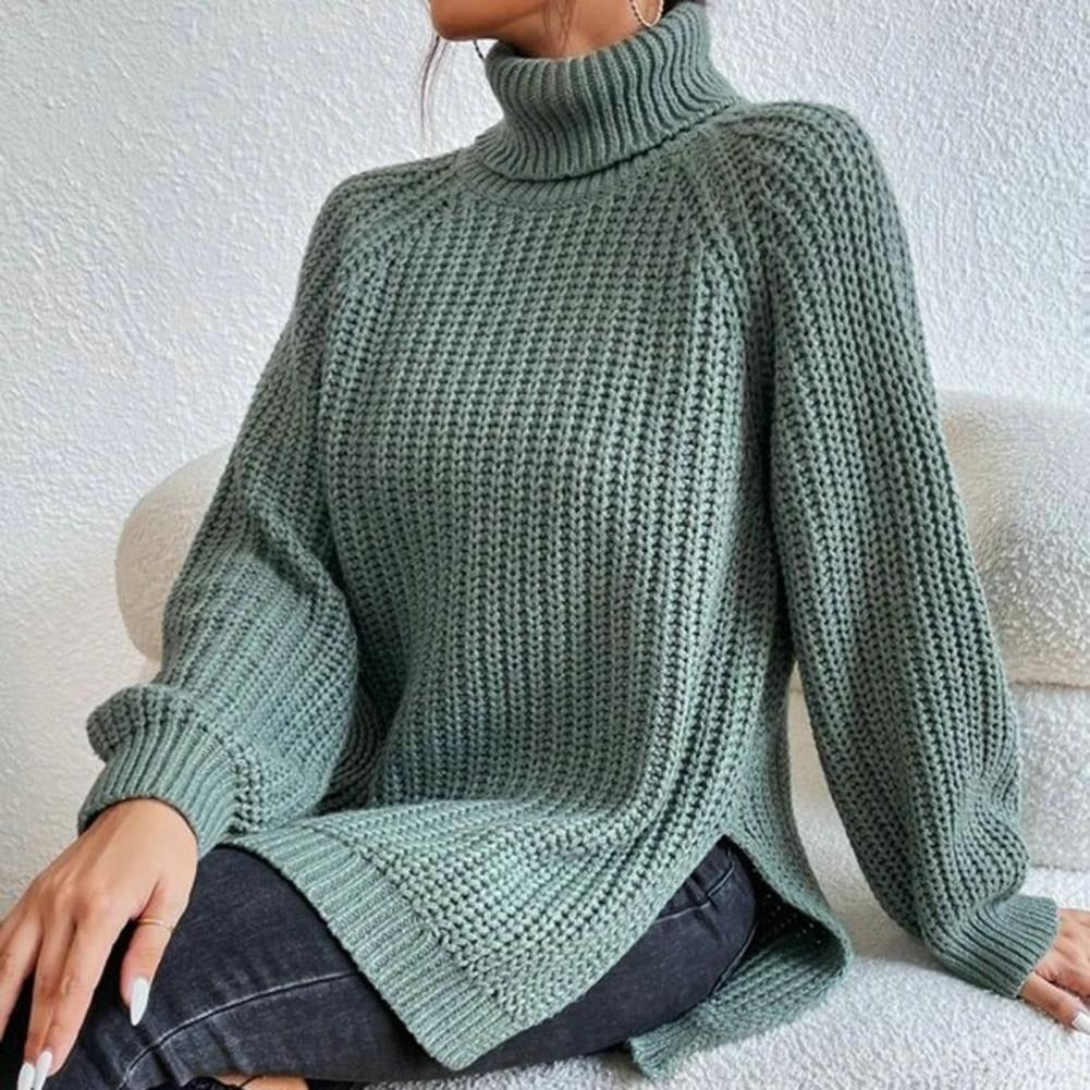 Women’s Pullover Sweater – Oversized Longline Fit – Chunky Knit – Turtleneck Ribbed
