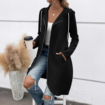 Women’s Long Hoodie Sweatshirt – Fleece Lined – Relaxed Fit – Zip Front – Casual Layer