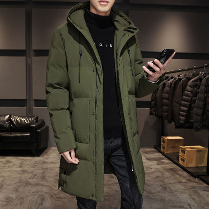 Men’s Long Jacket – Quilted Insulation – Hooded – Ribbed Cuffs – Regular Fit
