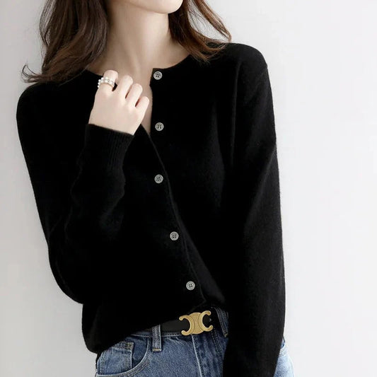 Women’s Cardigan – Wool Knit – Regular Fit – Button Front – Ribbed Trim Classic Style
