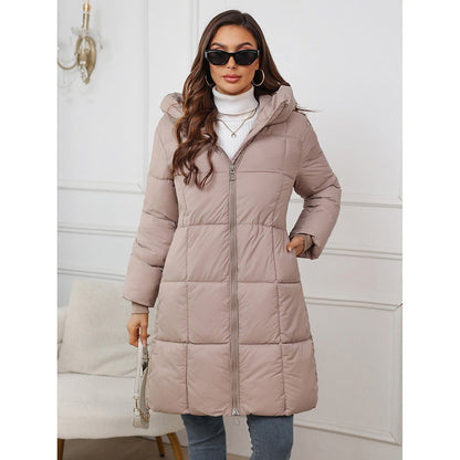 Women’s Padded Coat – Slim Fit – Quilted Mid-Length – Hooded Warm Zip Closure