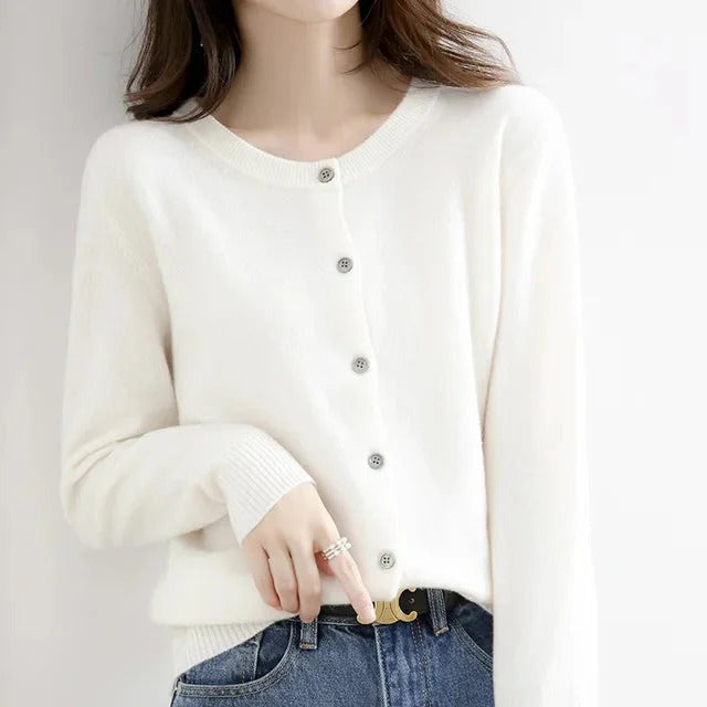 Women’s Cardigan – Wool Knit – Regular Fit – Button Front – Ribbed Trim Classic Style